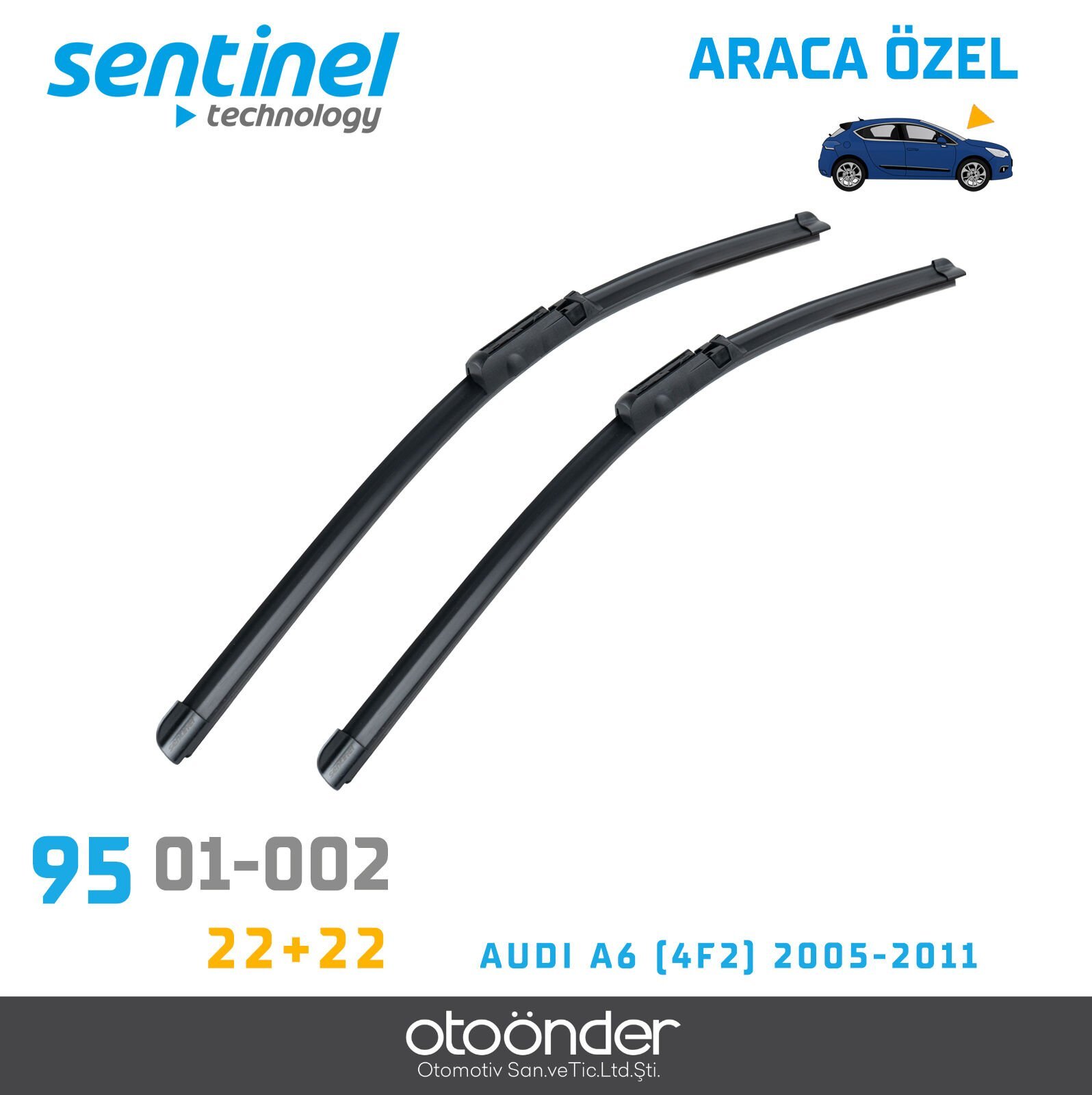 Süpürge Takım Ön Audi A6 (4F2) 2005–2011 22''+22'' Araca Özel Silecek Süpürgesi