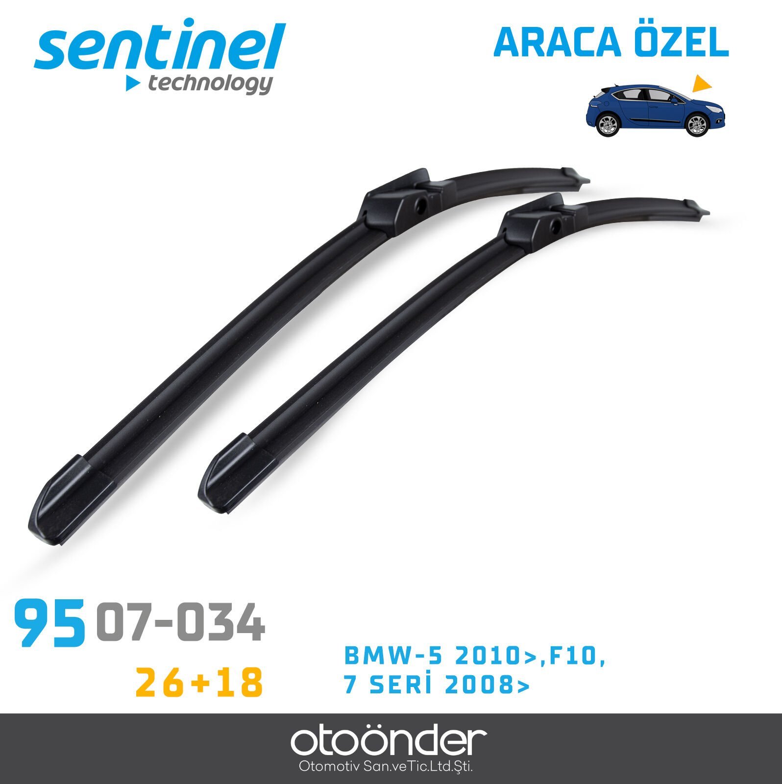 Süpürge Takım Ön BMW 5 Serisi F10 2010→ BMW 7 Serisi 2008→ 26''+18'' Araca Özel Silecek Süpürgesi