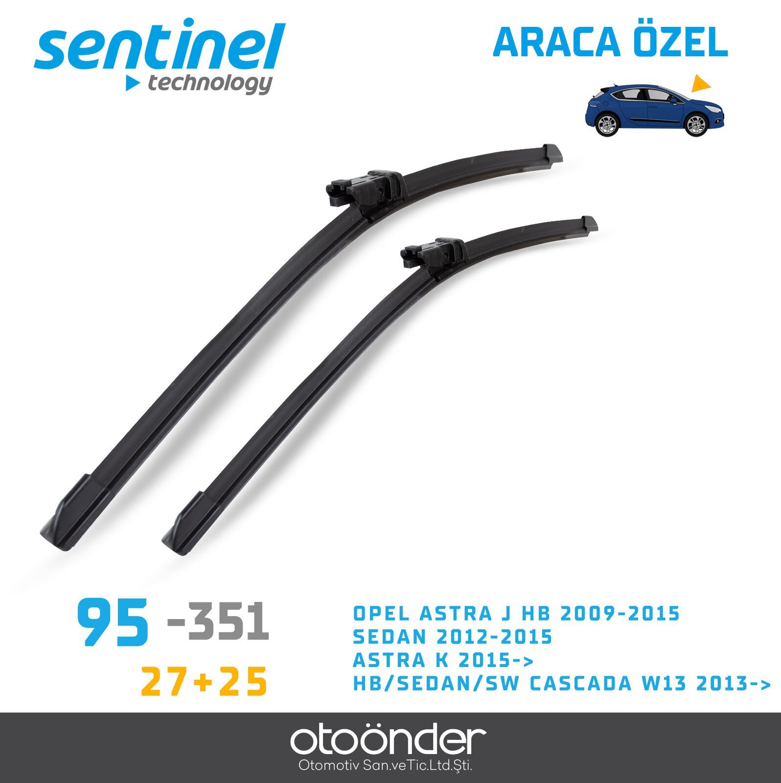 Süpürge Takım Ön Opel Astra J Astra K Cascada W13 27''+25'' Araca Özel Silecek Süpürgesi