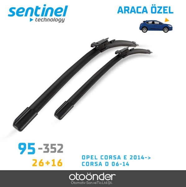 Süpürge Takım Ön Opel Corsa E 2014→ Opel Corsa D 2006–2014 26''+16'' Araca Özel Silecek Süpürgesi
