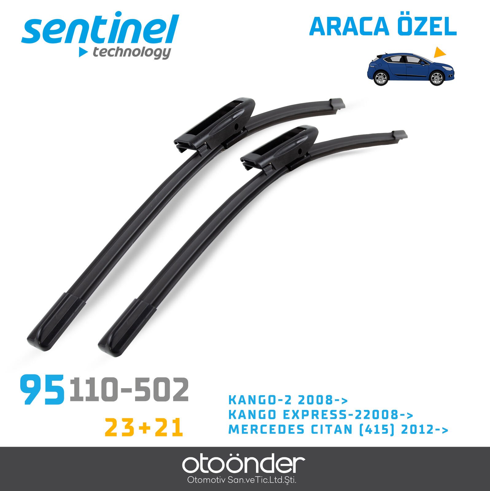 Süpürge Takım Ön Renault Kangoo 2 2008 Sonrası Kangoo Express 2 2008 Sonrası Mercedes Citan 2012 Sonrası 23''+21'' Araca Özel Silecek Süpürgesi