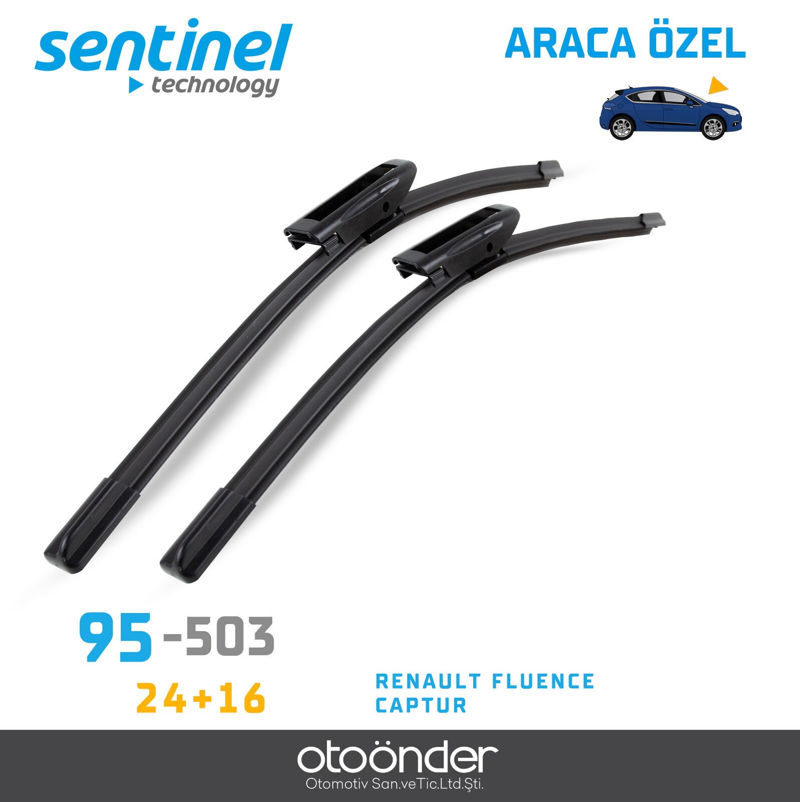 Süpürge Takım Ön Renault Fluence Captur 24''+16'' Araca Özel Silecek Süpürgesi