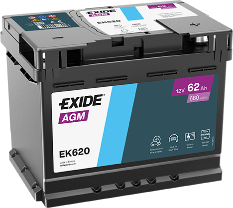 Exide 12V 62Ah AGM Akü – Start-Stop Uyumlu Güçlü Performans