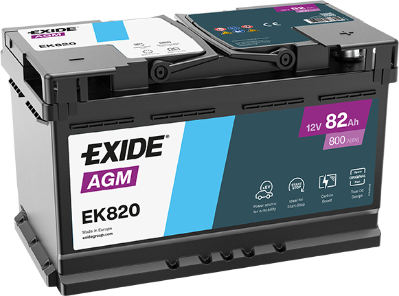 Exide EK820 12V 82Ah AGM Akü – Start-Stop Uyumlu Yüksek Performans ve Uzun Ömür