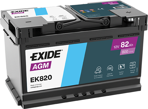 Exide EK820 12V 82Ah AGM Akü – Start-Stop Uyumlu Yüksek Performans ve Uzun Ömür