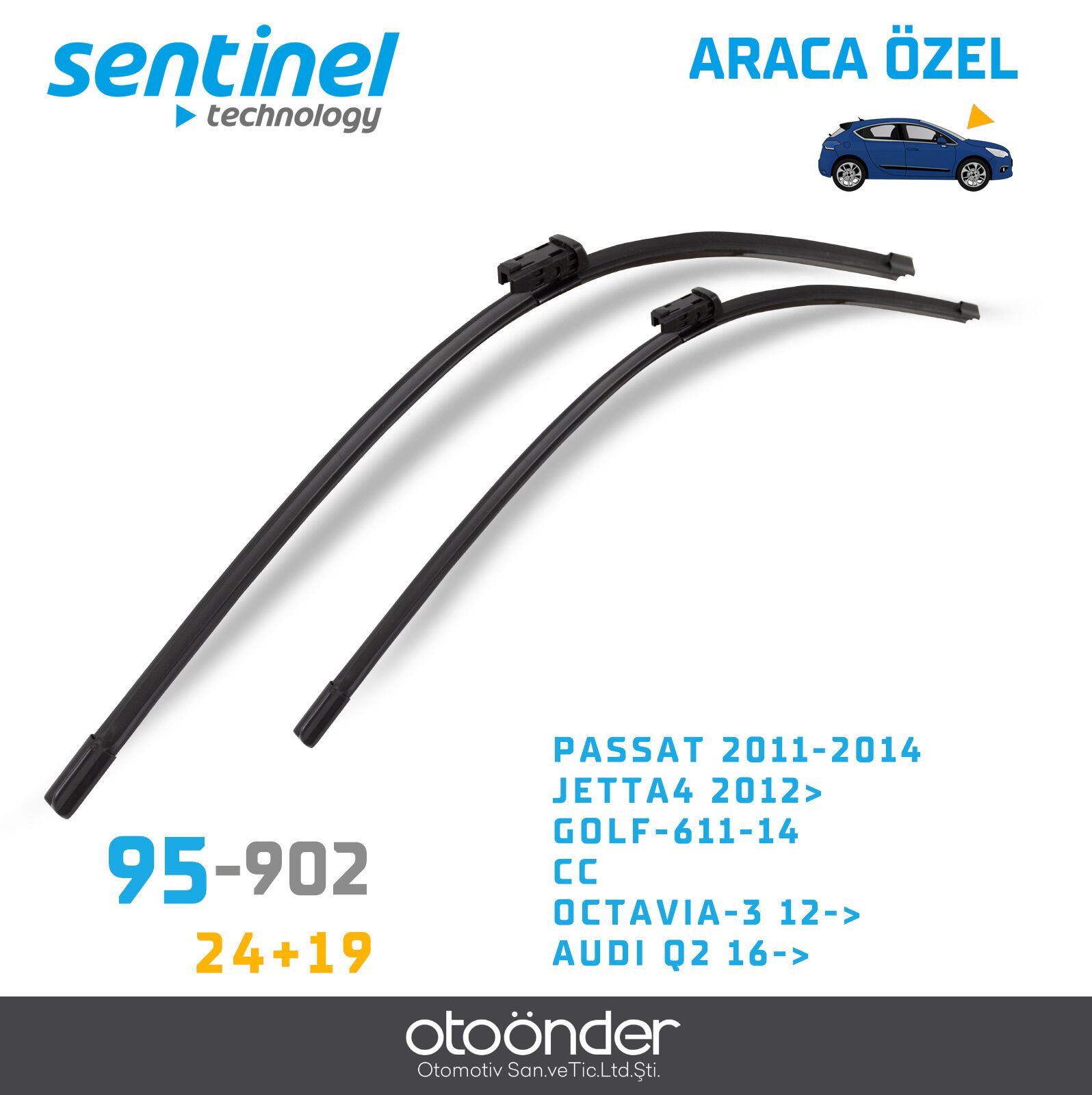 Süpürge Takım Ön VW Passat 2011–2014 Jetta 4 2012 Sonrası Golf 6 CC Octavia 3 Audi Q2 24''+19'' Araca Özel Silecek Süpürgesi