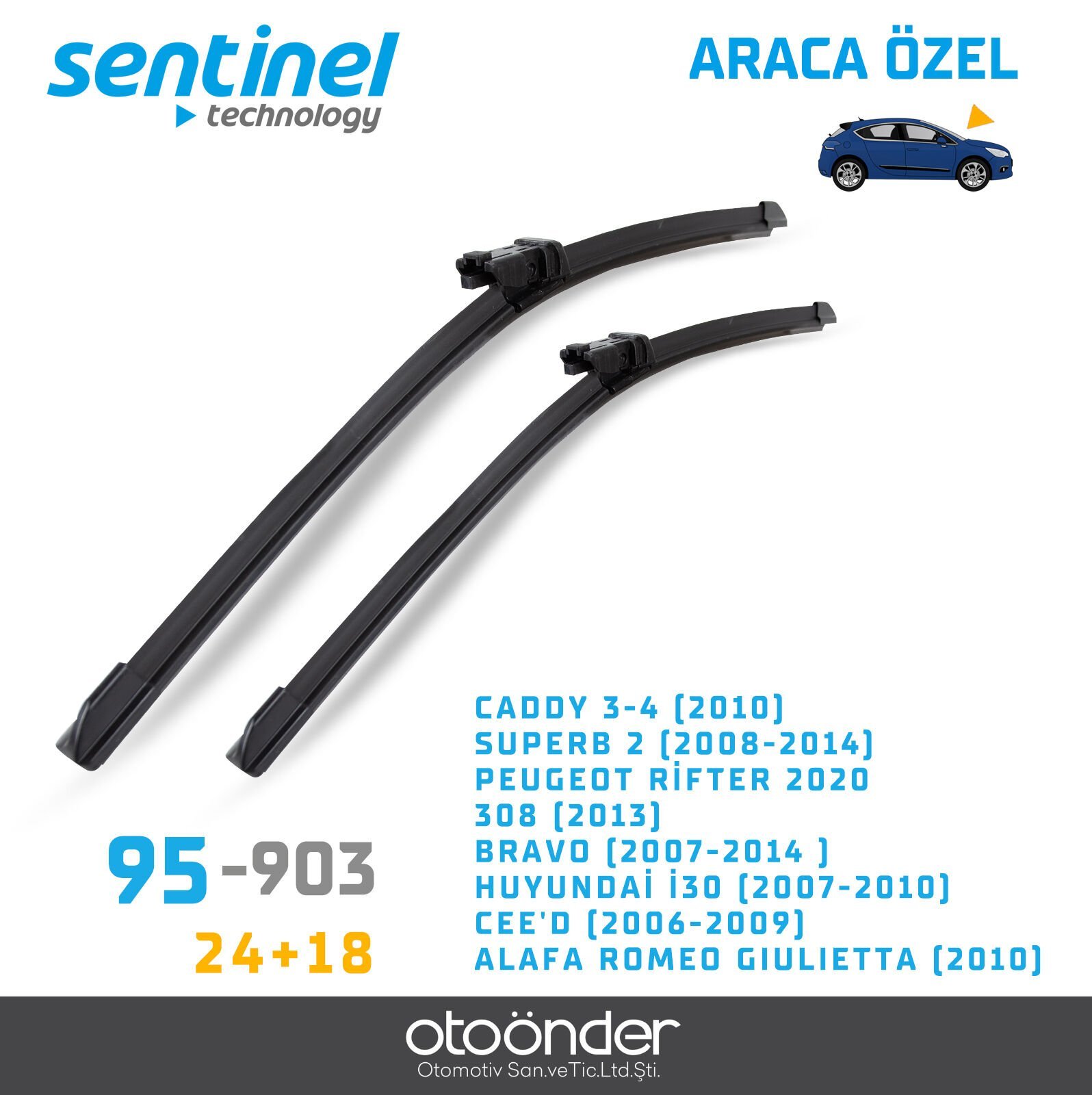 Süpürge Takım Ön VW Caddy 3–4 2010 Sonrası Skoda Superb 2 Peugeot Rifter 308 Fiat Bravo Hyundai i30 Kia Ceed Alfa Romeo Giulietta Araca Özel Silecek Süpürgesi