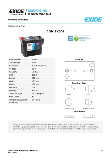 12V 50Ah AGM Akü – Start-Stop Uyumlu Kompakt Yüksek Performans Aküsü