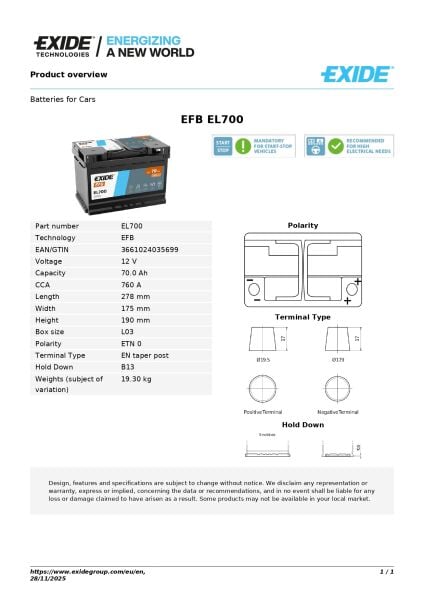 12V 70Ah EFB Akü – Start-Stop Uyumlu Güçlü ve Uzun Ömürlü EFB Teknolojisi