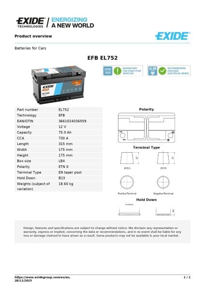 12V 75Ah EFB Akü – Start-Stop Uyumlu Güçlü Performans ve Uzun Ömür