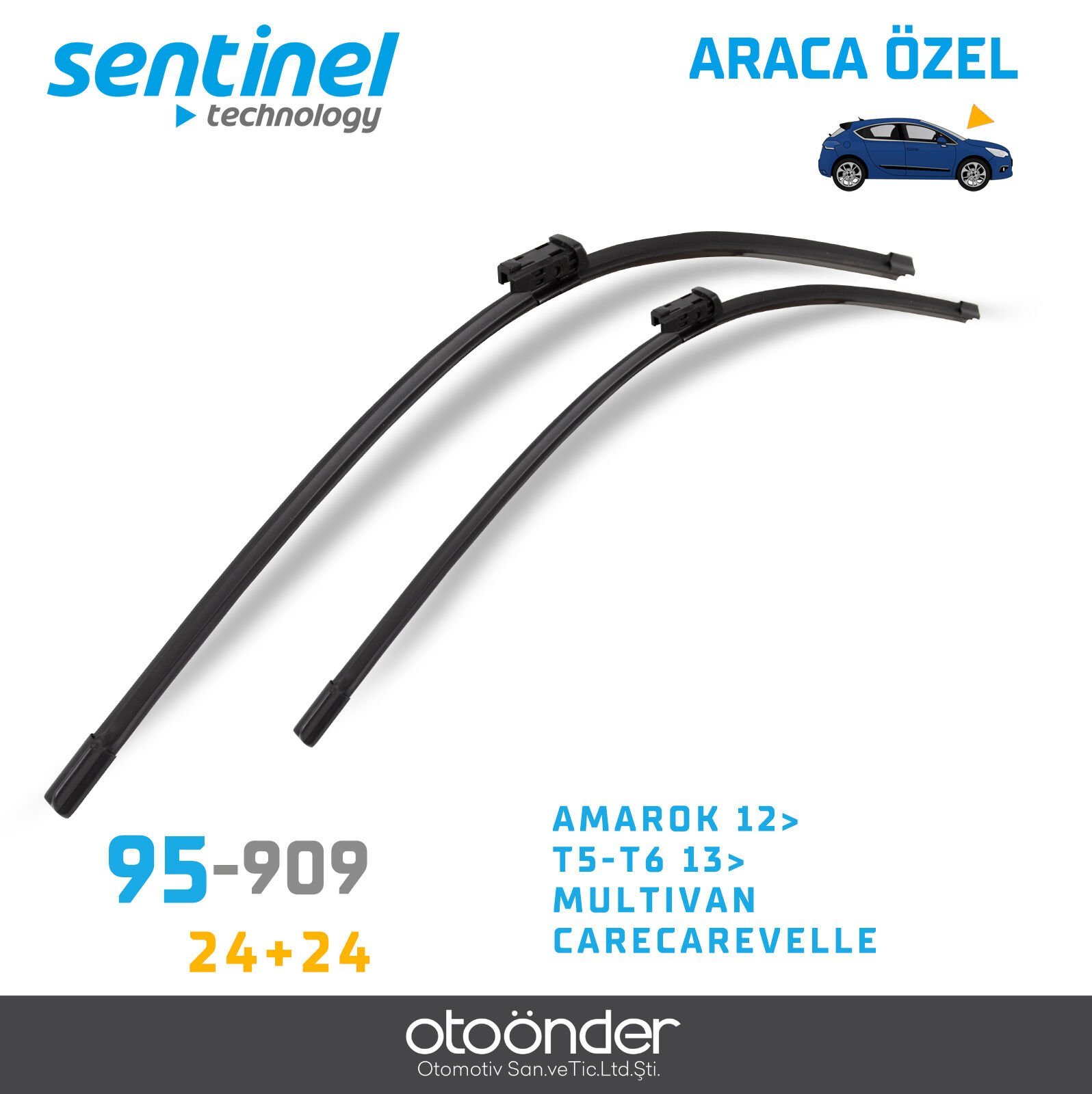 Süpürge Takım Ön VW Amarok 2012 Sonrası Transporter T5 T6 Multivan Caravelle 24''+24'' Araca Özel Silecek Süpürgesi