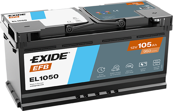 12 V 105 AH L6 EFB EL1050 EXİDE AKÜ Start-Stop Araçlar İçin Üstün Güç, Dayanıklılık ve Uzun Ömür