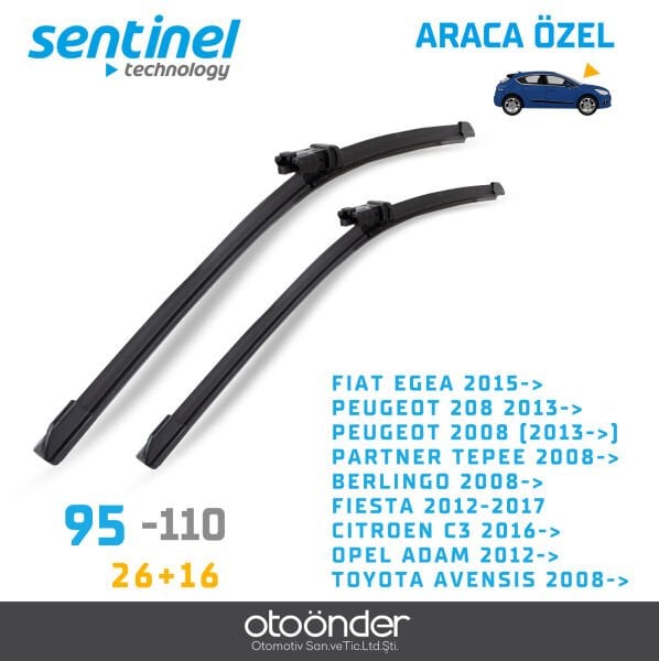 Süpürge Takım Ön Fiat Egea – Peugeot 208 – 2008 – Partner – Berlingo – Fiesta – C3 – Adam – Avensis 26''+16'' Araca Özel Ön Cam Silecek Süpürgesi
