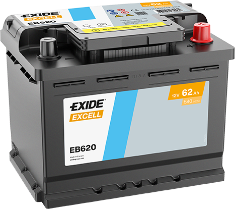 Exide Excell 12V 62Ah Akü – Güçlü Marş Performansı ve Uzun Ömürlü Excell Teknolojisi