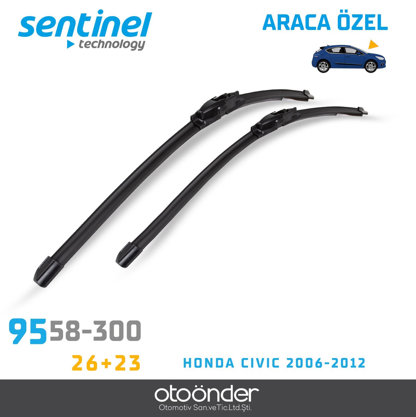 Süpürge Takım Ön Honda Civic 2006-2012 26''+23'' Araca Özel Ön Cam Silecek Süpürgesi