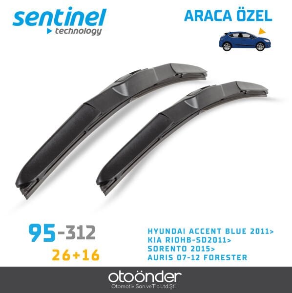 Süpürge Takım Ön Hyundai Accent Blue – Kia Rio – Sorento – Auris – Forester 26''+16'' Araca Özel Ön Cam Silecek Süpürgesi