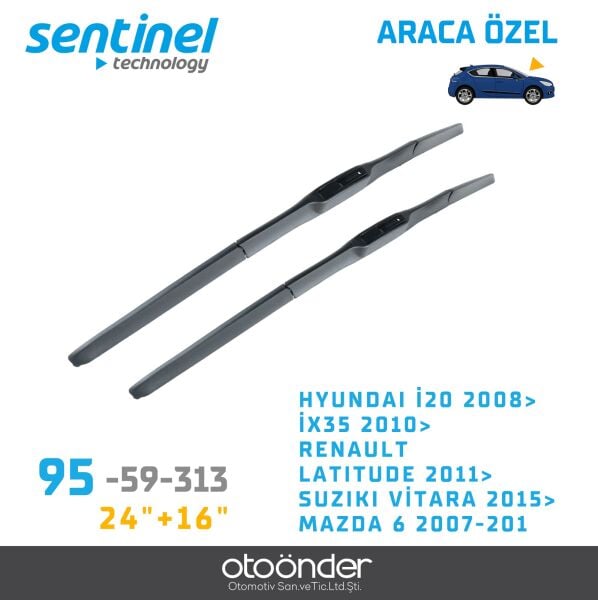 Süpürge Takım Ön Hyundai i20 – iX35 – Renault Latitude – Suzuki Vitara – Mazda 6 24''+16'' Araca Özel Ön Cam Silecek Süpürgesi