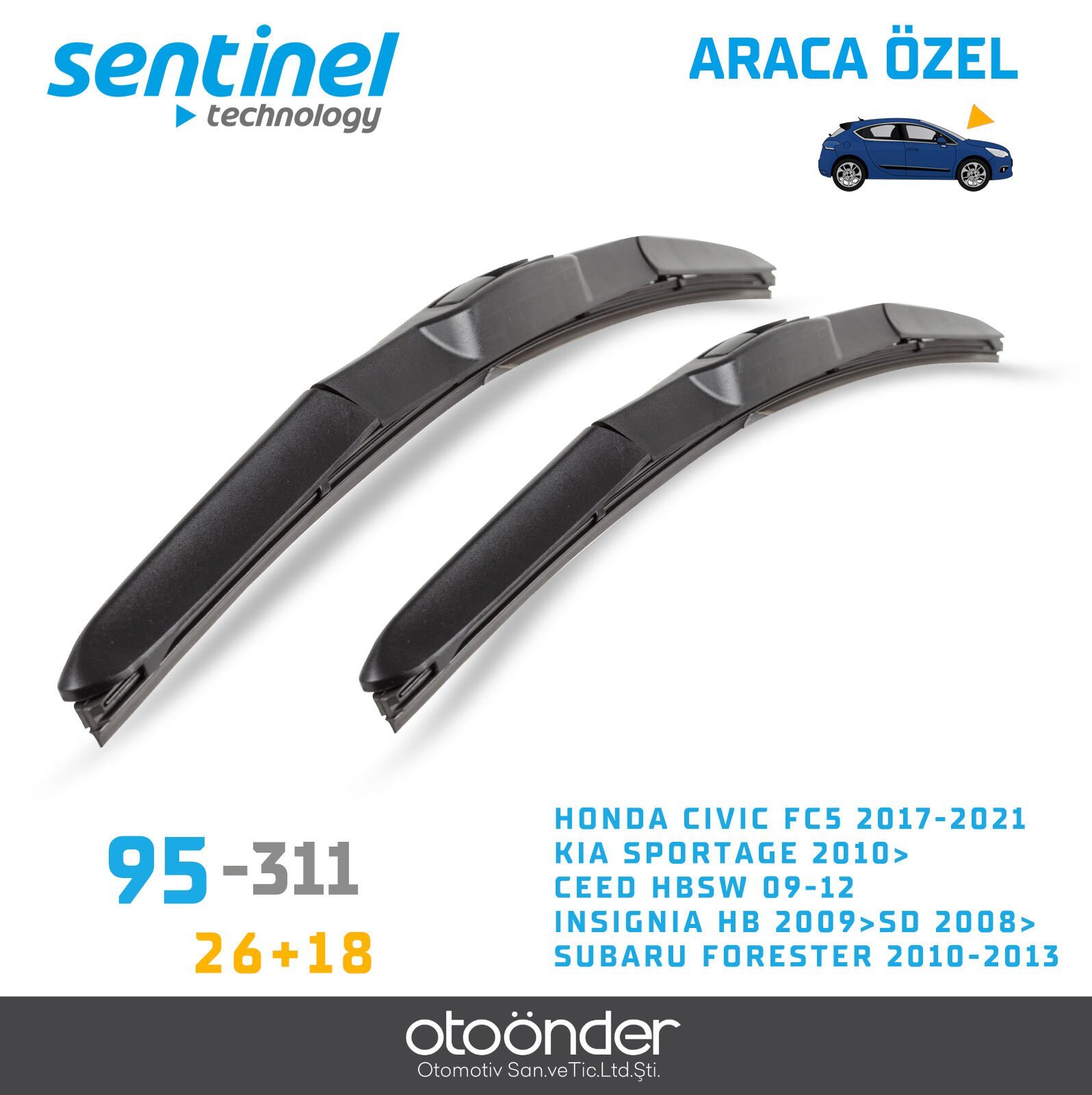 Süpürge Takım Ön Honda Civic FC5 – Kia Sportage – Ceed HB/SW – Insignia HB/SD – Subaru Forester Araca Özel Ön Cam Silecek Süpürgesi