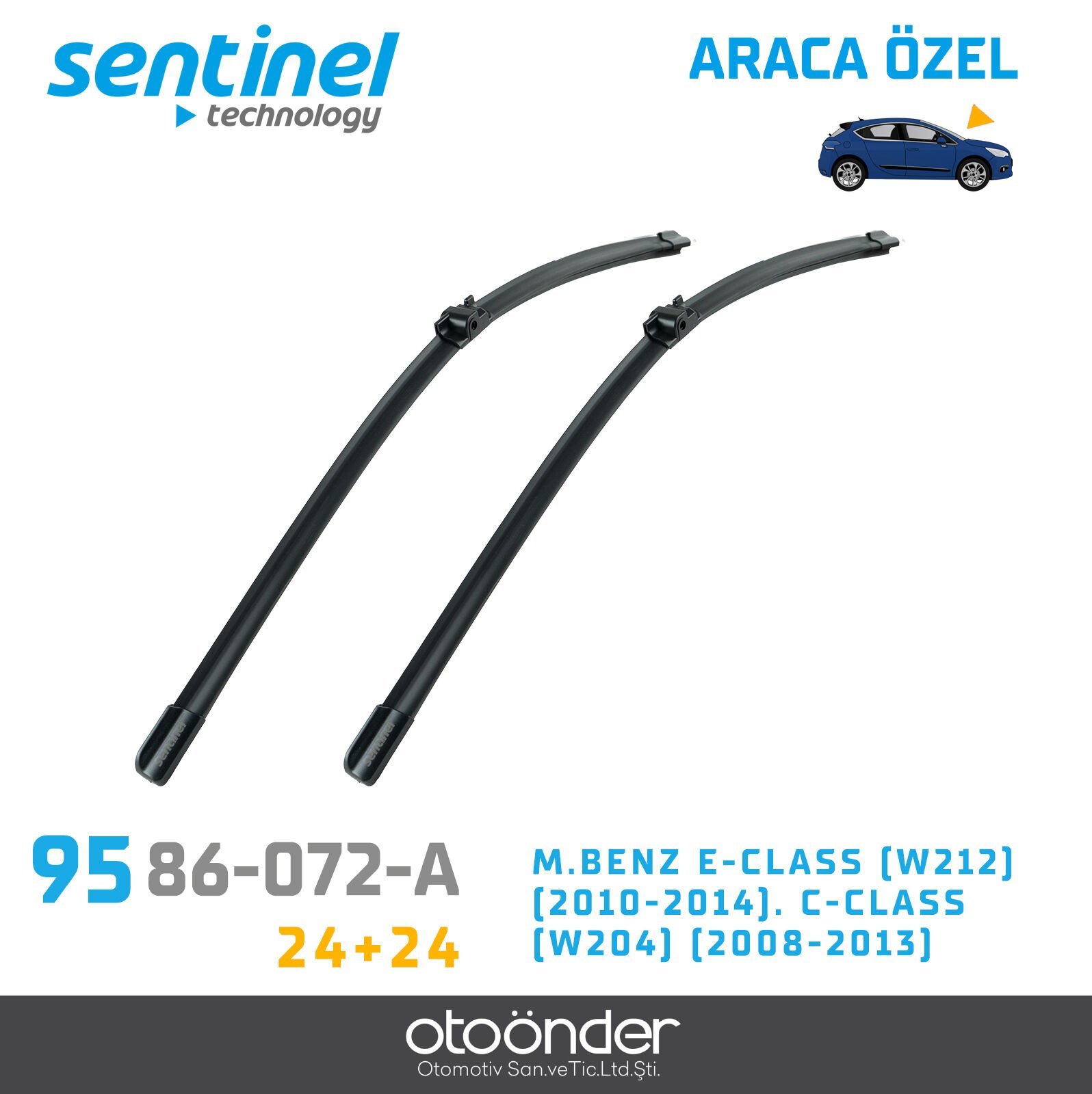 Süpürge Takım Ön Mercedes-Benz E-Class W212 2010-2014 – C-Class W204 2008-2013 24''+24'' Araca Özel Ön Cam Silecek Süpürgesi