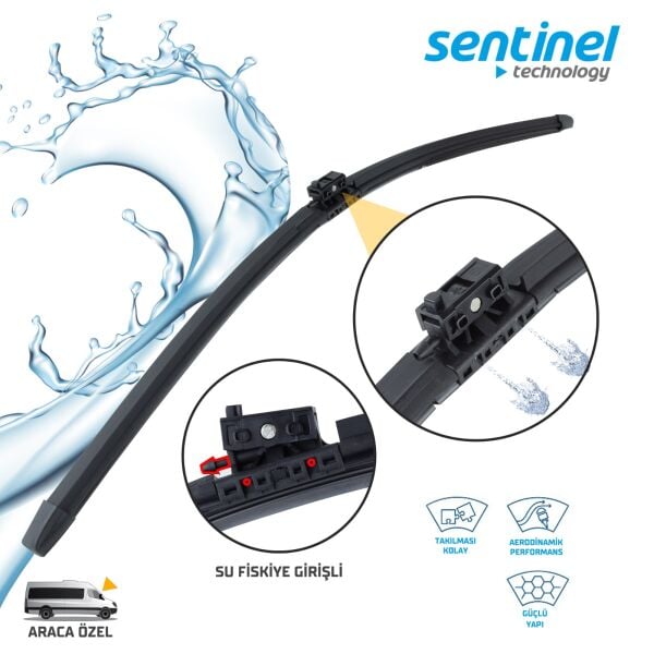Süpürge Takım Ön Mercedes-Benz Sprinter 2019-> Su Fiskiye Girişli 26''+24'' Araca Özel Ön Cam Silecek Süpürgesi