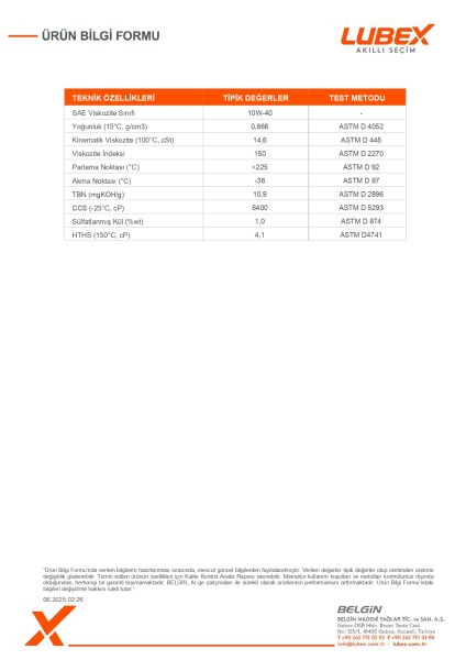 Lubex Robus Global LA 10W-40 Tam Sentetik Dizel Motor Yağı | Ağır Hizmet ve Uzun Drenaj Performansı