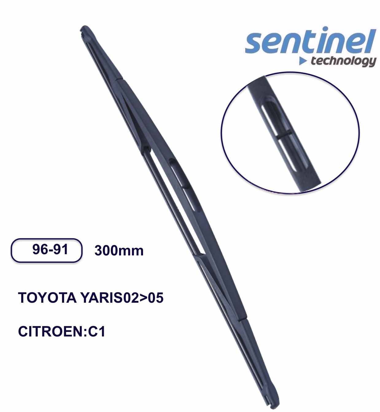 Toyota Yaris 2002-2005, Citroen C1 Uyumlu Arka Silecek Süpürgesi 300 mm