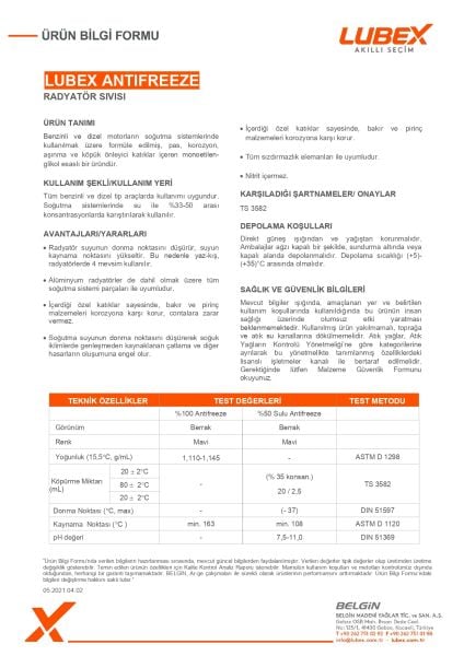 Lubex Antifreeze Uzun Ömürlü Radyatör Soğutma Sıvısı | Donma ve Kaynama Karşıtı Konsantre Antifriz