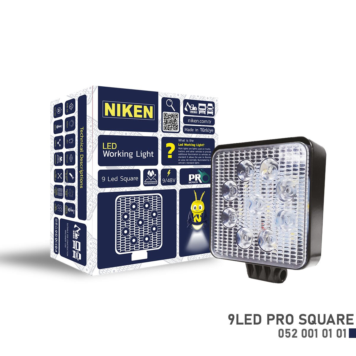 Çalışma Lambası PRO 9 LED Kare 22–27W | Off-Road, İş Makinesi, Traktör, Kamyon Aydınlatma