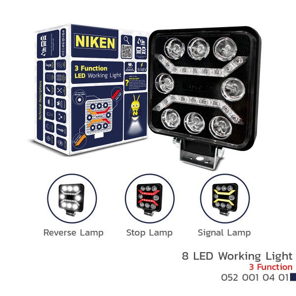 Çalışma Lambası PRO 8 LED 3 Fonksiyon Kare | Gündüz Farı, Sinyal, Çalışma Işığı