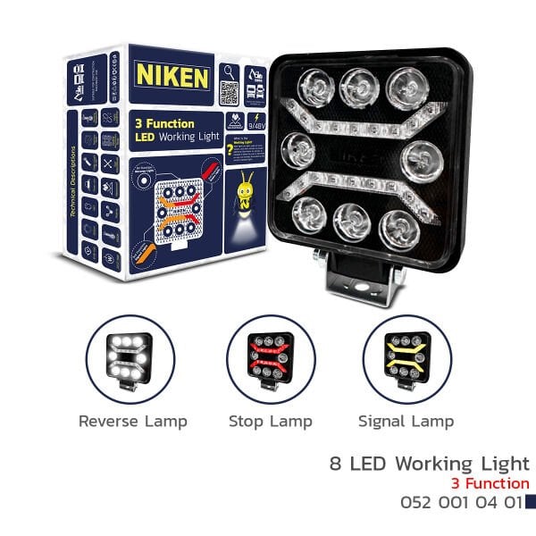 Çalışma Lambası PRO 8 LED 3 Fonksiyon Kare | Gündüz Farı, Sinyal, Çalışma Işığı