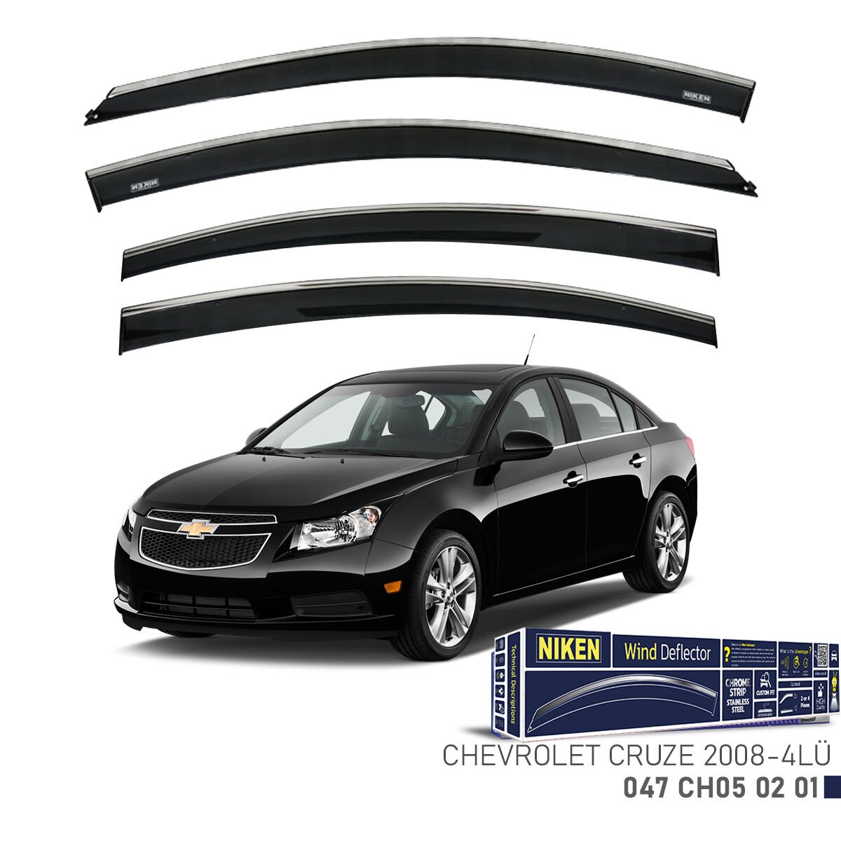 Chevrolet Cruze 2008 ve Sonrası Kromlu Cam Rüzgarlığı 4’lü | Yan Rüzgarlık Seti | Mugen Style