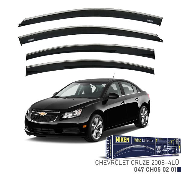 Chevrolet Cruze 2008 ve Sonrası Kromlu Cam Rüzgarlığı 4’lü | Yan Rüzgarlık Seti | Mugen Style