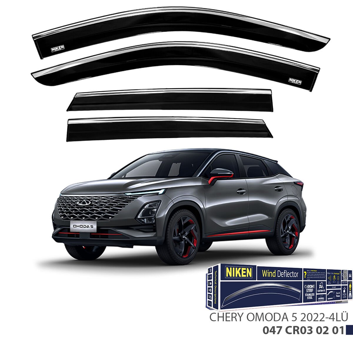 Chery Omoda 5 2022 ve Sonrası Kromlu Cam Rüzgarlığı 4’lü | Yan Rüzgarlık Seti | Mugen Style