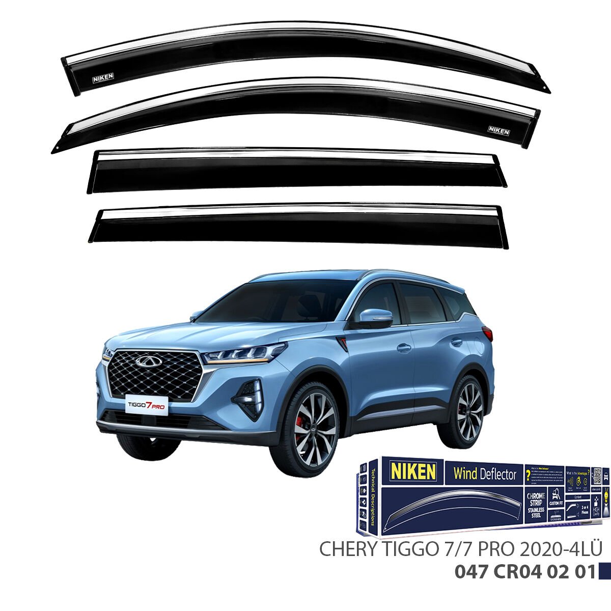 Chery Tiggo 7 / 7 Pro 2020+ Kromlu Cam Rüzgarlığı 4’lü | Yan Rüzgarlık Seti | Mugen Style