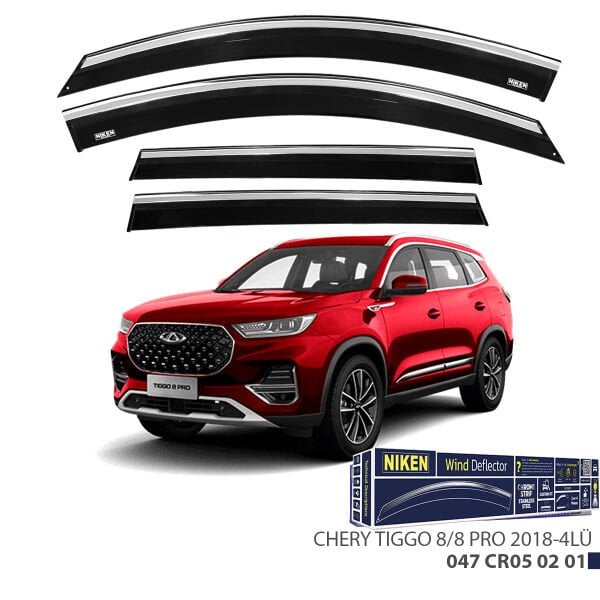Chery Tiggo 8 / 8 Pro 2018+ Kromlu Cam Rüzgarlığı 4’lü | Yan Rüzgarlık Seti | Mugen Style