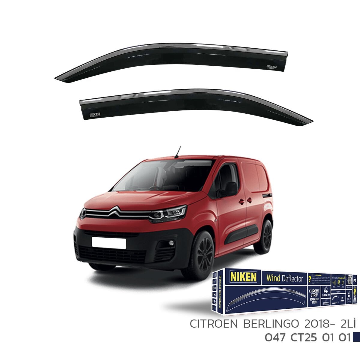 Citroen Berlingo 2018+ Kromlu Cam Rüzgarlığı 2’li | Yan Rüzgarlık Seti | Mugen Style