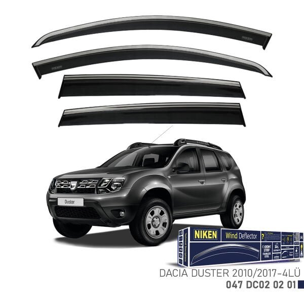 Dacia Duster 2010–2017 Kromlu Cam Rüzgarlığı 4’lü | Araca Özel Yan Rüzgarlık Seti