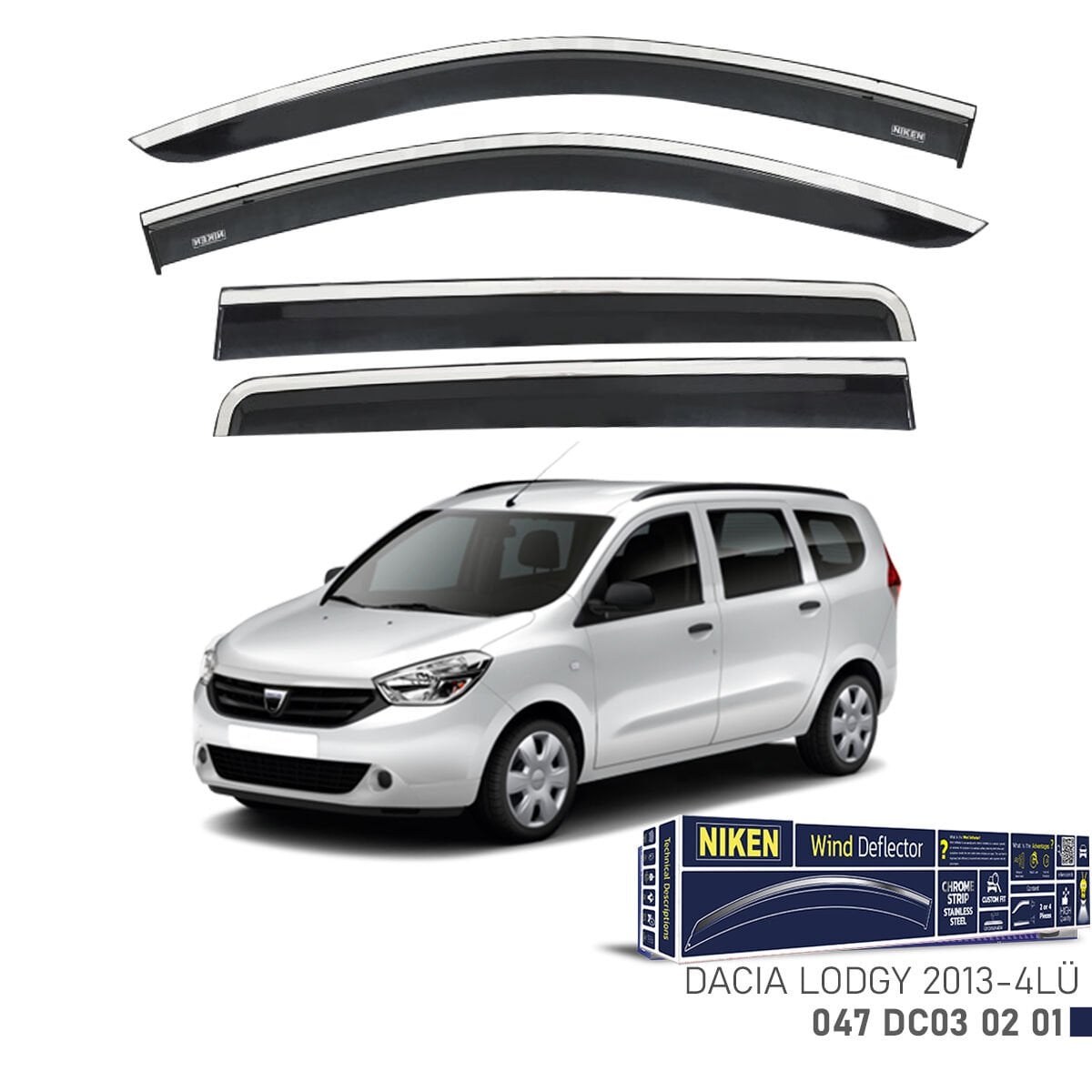 Dacia Lodgy 2013– Kromlu Cam Rüzgarlığı 4’lü | Araca Özel Yan Rüzgarlık Seti
