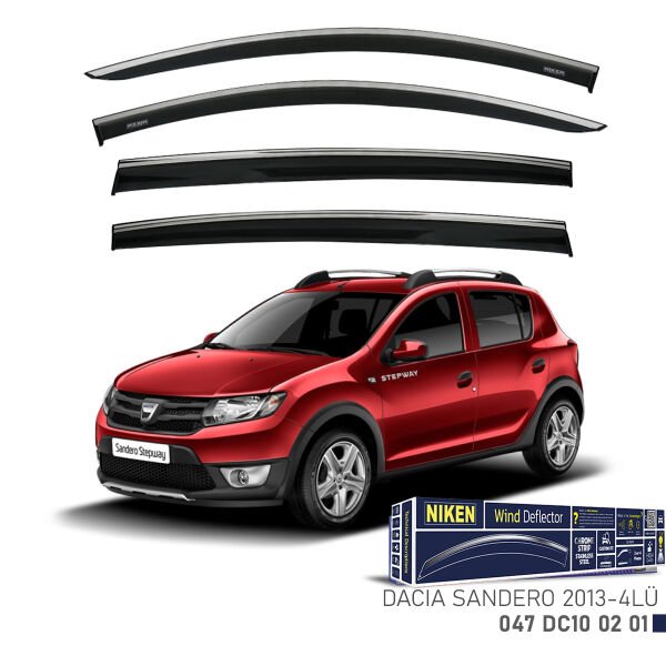 Dacia Sandero 2013–2020 Kromlu Cam Rüzgarlığı 4’lü | Araca Özel Yan Rüzgarlık Seti