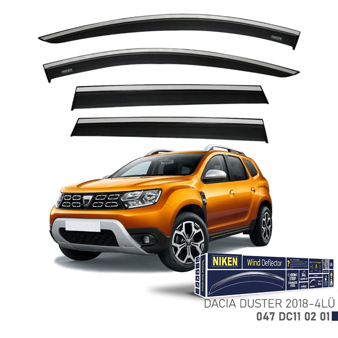 Dacia Duster 2018– Kromlu Cam Rüzgarlığı 4’lü | Araca Özel Yan Rüzgarlık Seti
