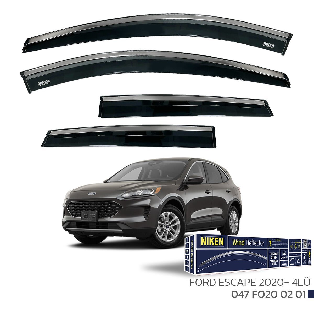 Ford Escape 2020– Kromlu Cam Rüzgarlığı 4’lü | Araca Özel Yan Rüzgarlık Seti