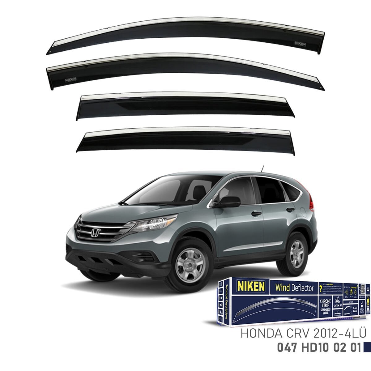 Honda CR-V 2012– Kromlu Cam Rüzgarlığı 4’lü | Araca Özel Yan Rüzgarlık Seti