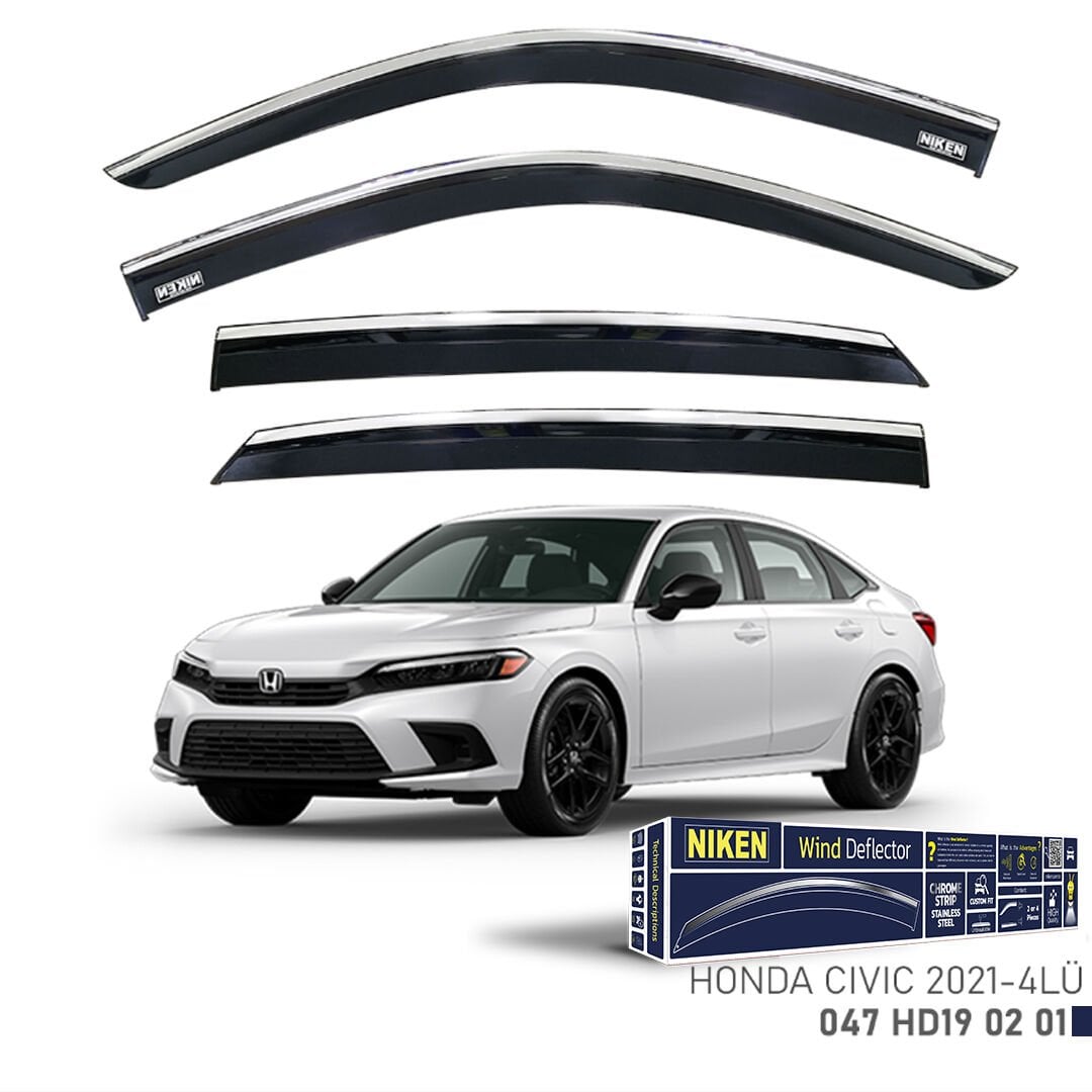 Honda Civic 2021– Sedan Kromlu Cam Rüzgarlığı 4’lü | Araca Özel Yan Rüzgarlık Seti