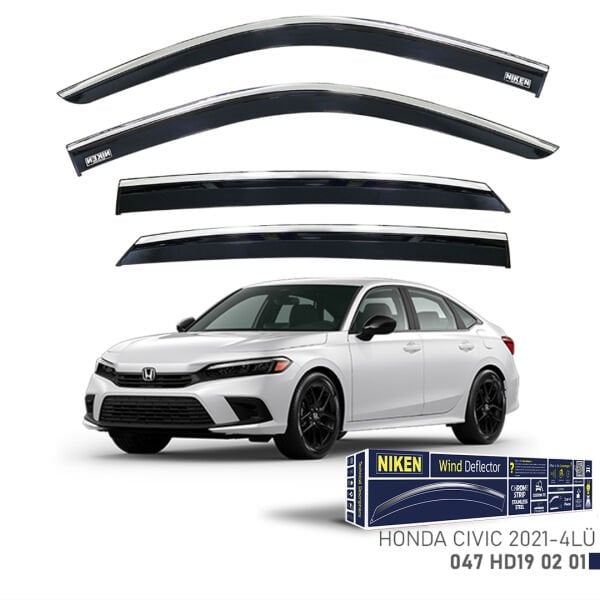 Honda Civic 2021– Sedan Kromlu Cam Rüzgarlığı 4’lü | Araca Özel Yan Rüzgarlık Seti