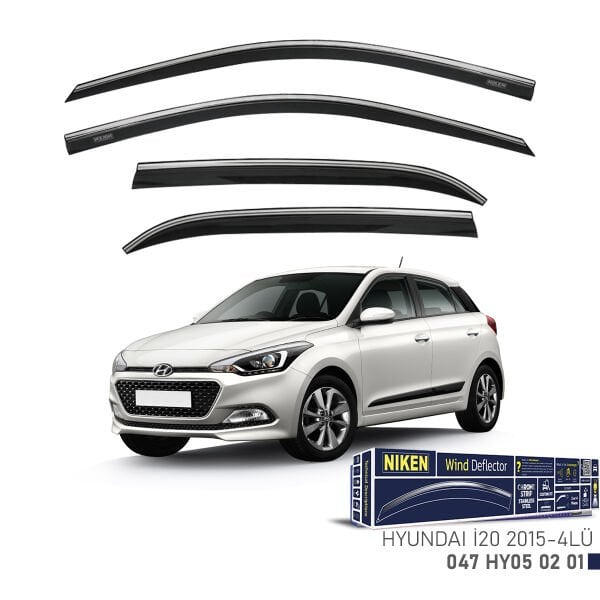 Hyundai i20 2015– Kromlu Cam Rüzgarlığı 4’lü | Araca Özel Yan Rüzgarlık Seti