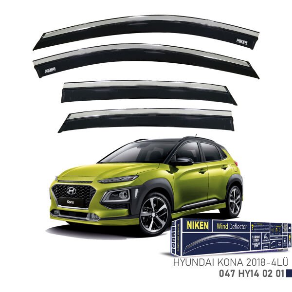 Hyundai Kona 2018– Kromlu Cam Rüzgarlığı 4’lü | Araca Özel Yan Rüzgarlık Seti