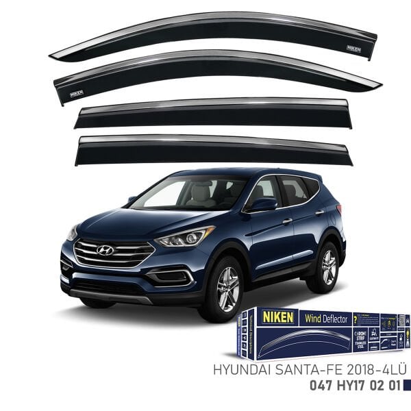 Hyundai Santa Fe 2018– Kromlu Cam Rüzgarlığı 4’lü | Araca Özel Yan Rüzgarlık Seti