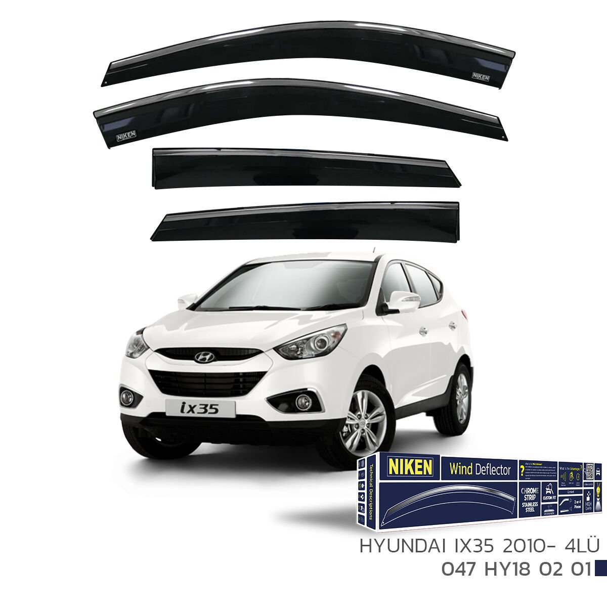 Hyundai ix35 2010– Kromlu Cam Rüzgarlığı 4’lü | Araca Özel Yan Rüzgarlık Seti