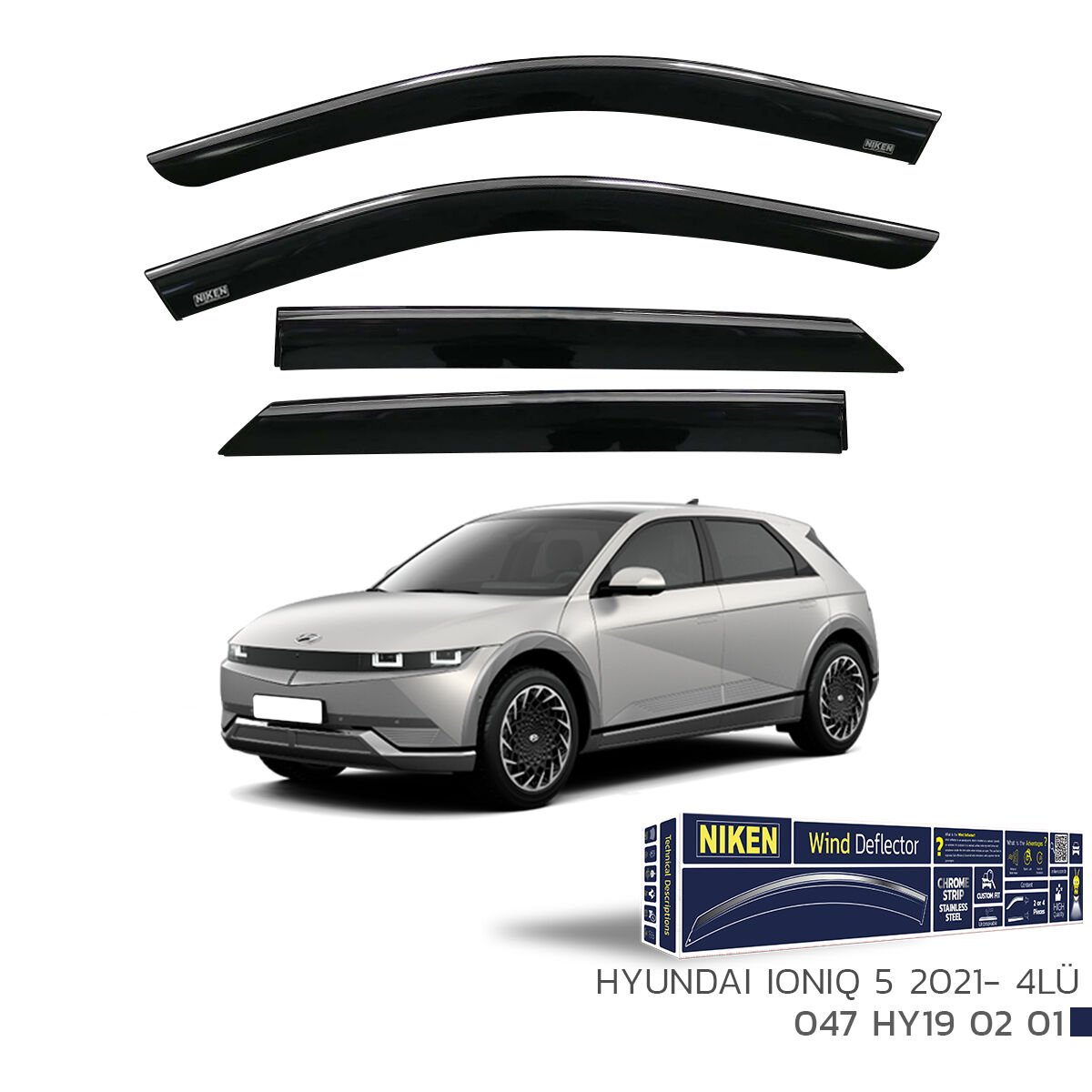 Hyundai Ioniq 5 2021– Kromlu Cam Rüzgarlığı 4’lü | Araca Özel Yan Rüzgarlık Seti