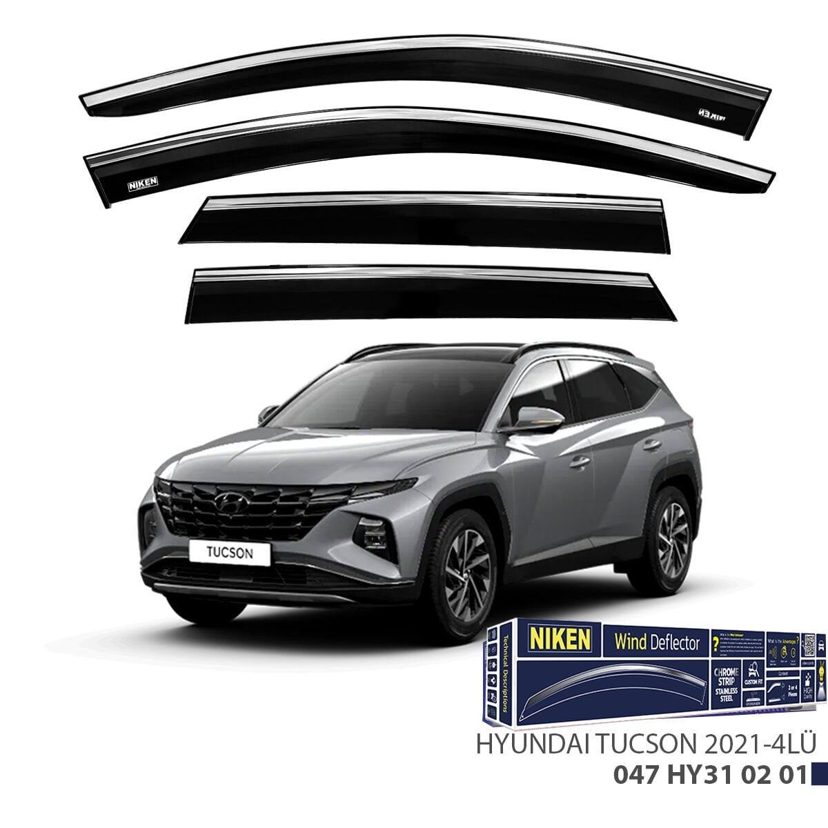 Hyundai Tucson 2021– Kromlu Cam Rüzgarlığı 4’lü | Araca Özel Yan Rüzgarlık Seti
